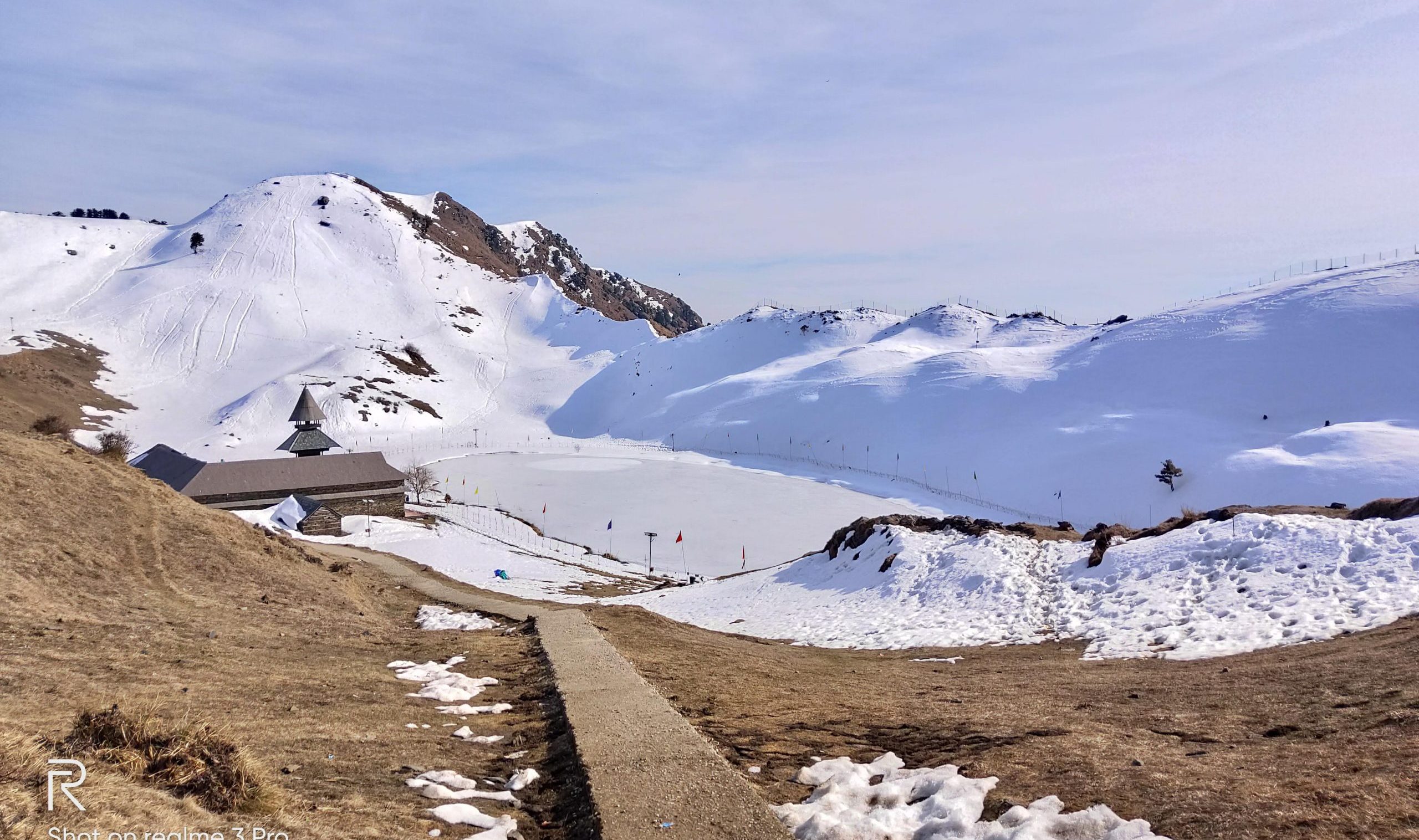 prashar valley mandi. Mountains covered with snow. temple